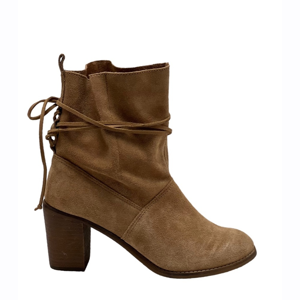 Toms Mila Wrap Around Ankle Tie Tan Brown Leather Booties